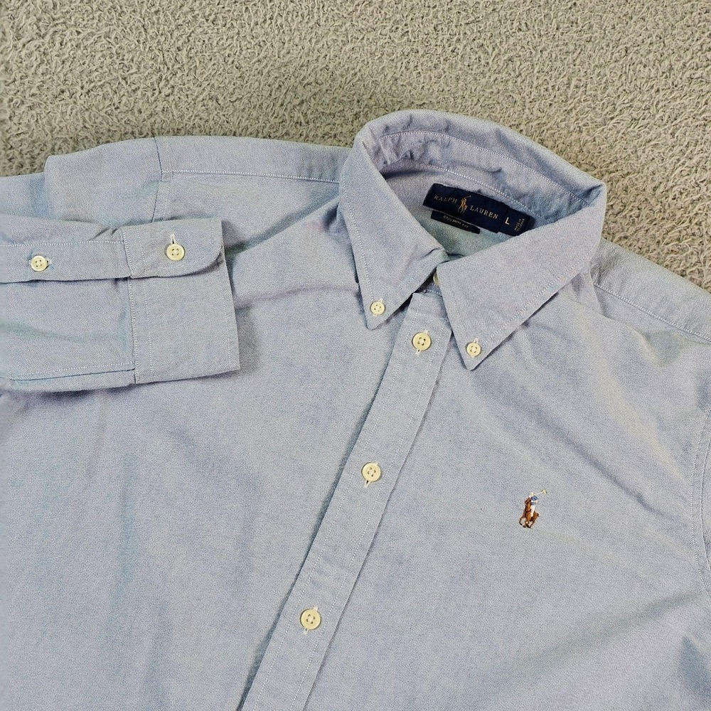 Ralph Lauren Shirt Mens Large Blue Long Sleeve Button Down Pony Logo Custom Fit